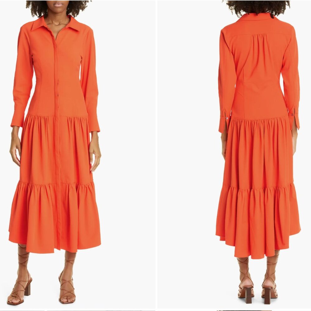 Cinq A Sept - Foy Long Sleeved Red Button Down Maxi Dress - Size 8